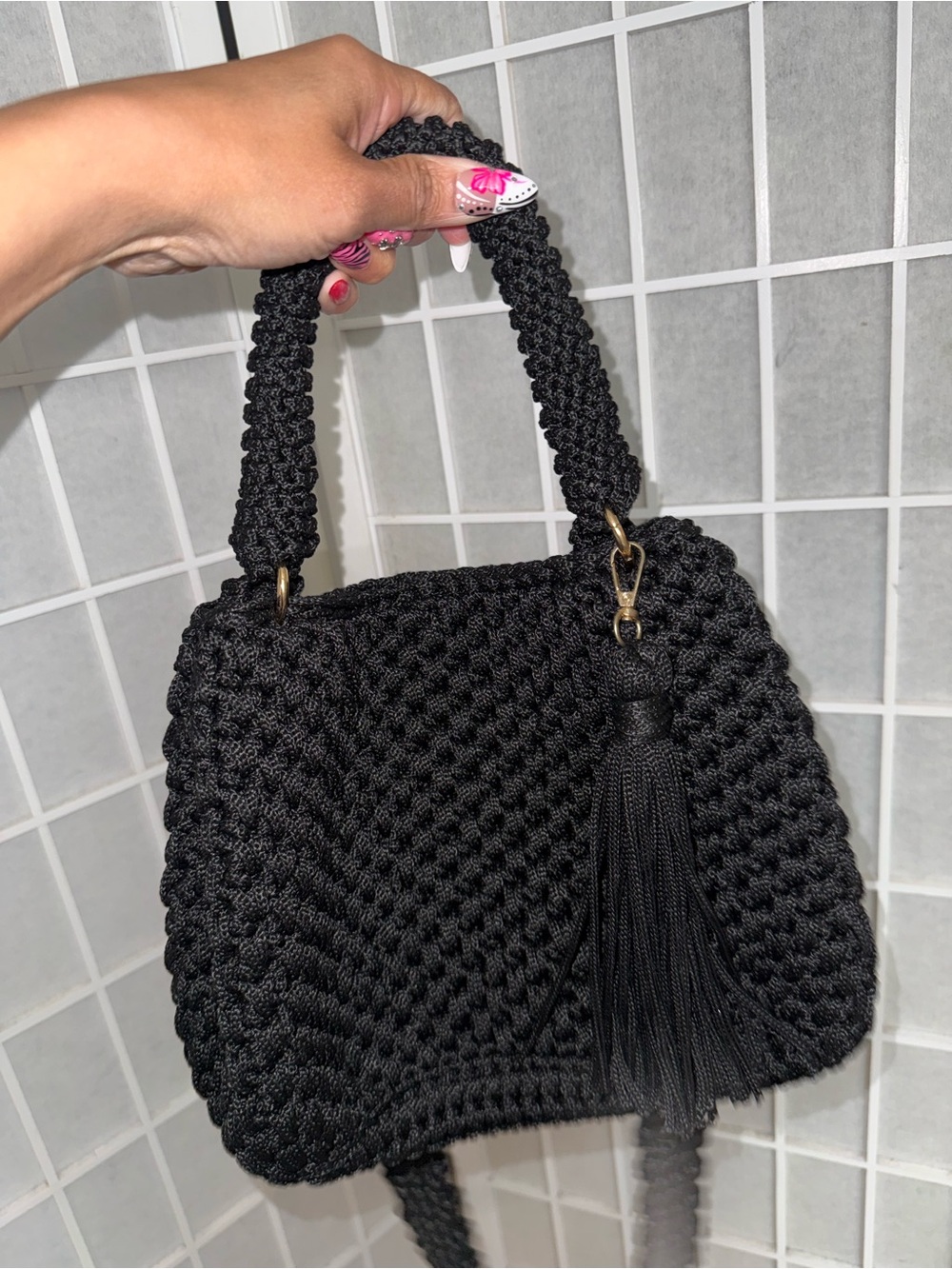 Brand new black knit purse